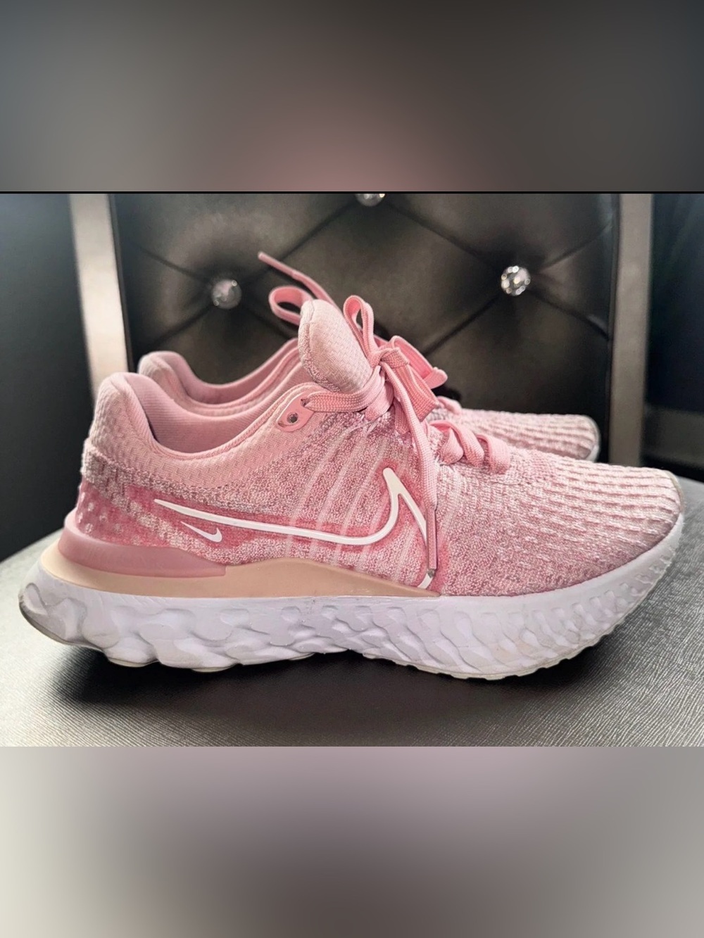 Nike Women's Pink Knit Running Shoes with White Swoosh